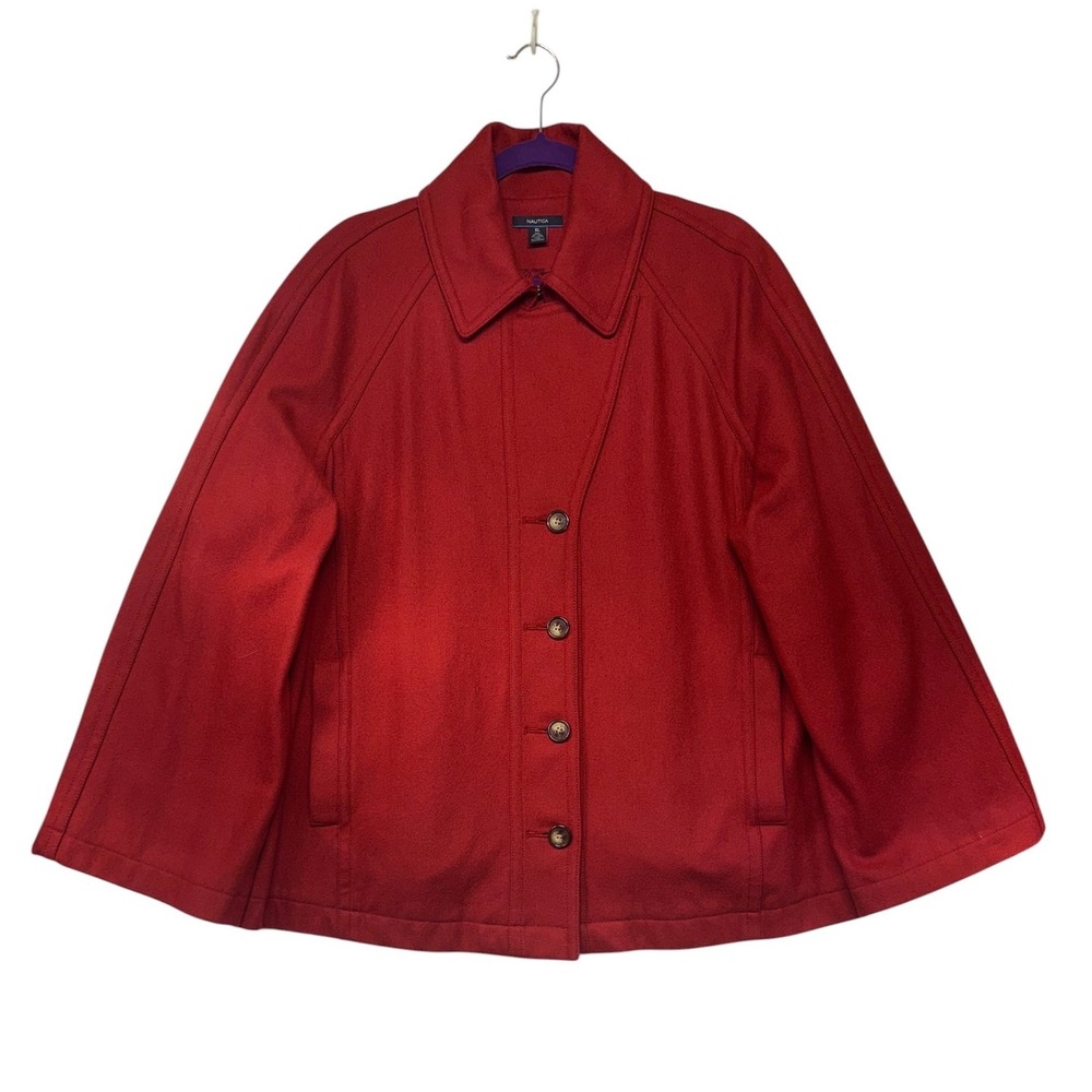 VTG Nautica XL Red Wool Blend Button Front Jacket Coat Pointed Collar Lined